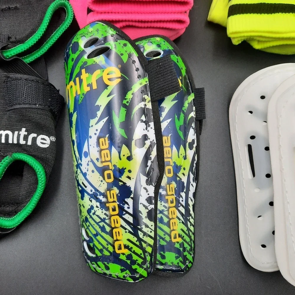 Mitre Junior Soccer Gear Set Socks, Shinguards Supports Neon Colors